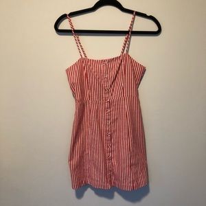 Red & White Striped Button Front Dress